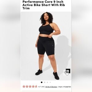 Torrid Performance Core 9 Inch Active Bike Short With Rib Trim, Black 5x